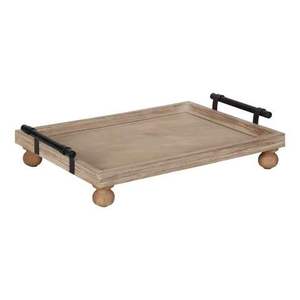 Plateau de service rectangulaire en bois avec poignée en métal noir pour la maison, l'hôtel, la table, le service de fruits et d'aliments, plateau de service en bois et résine - Product Image 2