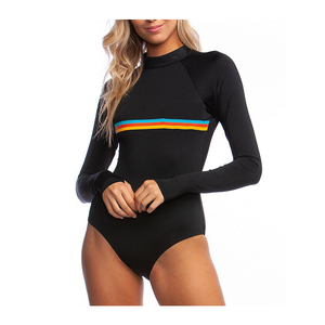 Haut de bain anti-UV pour femme 2026 de haute qualité, à manches longues, noir avec rayures arc-en-ciel, en Spandex et Polyester - Product Image 3