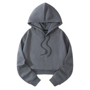 <b>Women's</b> Casual Solid Color <b>Cropped</b> <b>Hoodie</b> Sport Style Fleece Warm Sweatshirt Embroidered Printed Streetwear Brand <b>Hoody</b> Loose - Product Image 3