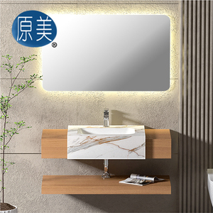 <span class=keywords><strong>Mobile</strong></span> <span class=keywords><strong>Bagno</strong></span> Sospeso di Lusso con Lavabo Semi-Incassato in Pietra Sinterizzata per Hotel - Product Image 4