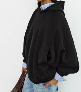 Sweat-shirt à capuche noir pour femme, coupe classique, manches longues, en coton/fibre de bambou, écologique et respirant - Product Image 4
