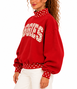 Sweat-shirt surdimensionné à col montant pour femme, personnalisé OEM, avec lettres brodées en appliqué, imprimé à pois, style décontracté - Product Image 6