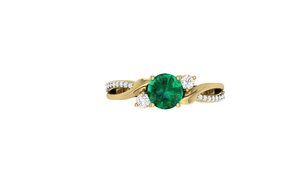 Anillo de Compromiso de Oro de 18k con Esmeralda Cultivada en Laboratorio de Corte Redondo de 1ct, Detalles de Diamantes de Varias Formas, Joyería Hecha a Mano Personalizada - Product Image 4