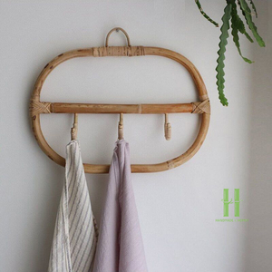 Sustainable Wicker Rattan <b>Wall</b> Shelf with Hooks, Handcrafted <b>Hanging</b> Rack with Storage Shelf for Entryway, Kitchen, Bathroom - Product Image 5