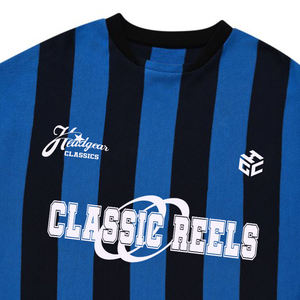 Camiseta personalizada con rayas verticales para hombre - Camiseta gráfica retro azul y negra estilo streetwear 100% poliéster - Product Image 4