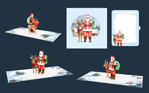Tarjeta de felicitación navideña emergente con Papá Noel y renos, tarjeta 3D rectangular para las fiestas, impresión digital en papel con laminado brillante - Product Image 4