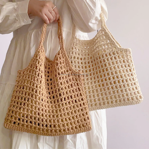 Fourre-tout en crochet solide fait à la main sac à bandoulière doublure en coton durable style décontracté pour les filles de fournisseur indien - Product Image 5