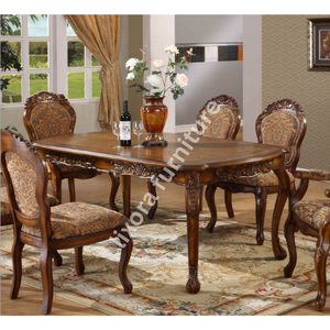 Luxury Handcrafted Victorian Style 6 Seater Dining <b>Table</b> Set Ornate Carving Premium <b>Walnut</b> Finish - Product Image 5
