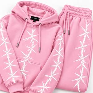 Conjunto Deportivo de 2 Piezas para Hombre, Color Rosa, Sudadera con Capucha y Pantalones Deportivos Holgados con Estampado de Estrellas, Estilo Urbano - Product Image 5
