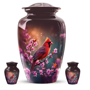Dark Glossy Cremation Urn <b>Memorial</b> <b>Keepsake</b> Vase Portable Metal Urn Bird and Floral Decorative Ash Holder - Product Image 3
