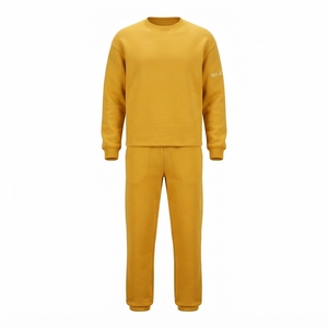 Ensemble sweat-shirt col rond jaune moutarde et pantalon de jogging pour homme, tenue décontractée streetwear, ensemble assorti deux pièces - Product Image 3