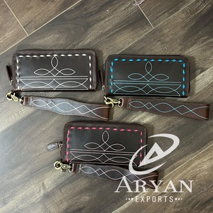 Super September Stylish Boot Stitch Genuine Leather Wallets with Hand Strap Multi-function <b>Phone</b> RFID Zipper Clutch for Women's - Product Image 1