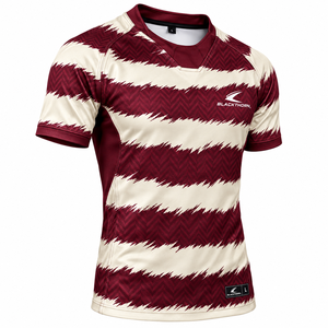ชุดเสื้อรักบี้ชาย ลายสัตว์พิมพ์ลายแบบ Sublimation แขนสั้น ระบายอากาศได้ดี ป้องกันแบคทีเรีย สีเขียวเหลืองลายทาง ทรงแอธเลติก ด้านหน้า - Product Image 1
