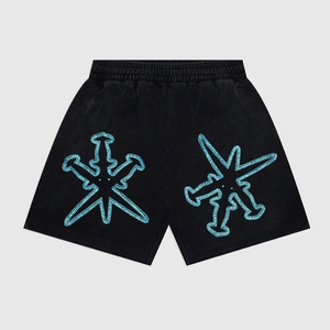 Shorts unisexes personnalisables en coton avec crâne et strass taille mi-haute Fortleo - Product Image 4
