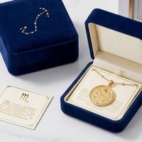Collier pendentif signe zodiacal Vierge plaqué or 18 carats avec étoiles et lune en zircon cubique, chaîne popcorn, style classique unisexe
