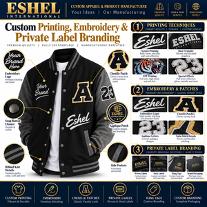 Chaqueta Varsity Unisex Personalizada ESHEL, Diseño Color Block, Cuello Alto, Cierre de Botones, Ropa Deportiva de Otoño, Precio Económico, Personalización OEM - Product Image 1