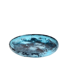 Tazón de servicio de remolino de resina azul vibrante para vajilla, Plato decorativo para el hogar, acabado artístico de resina para servir y decorar - Product Image 1