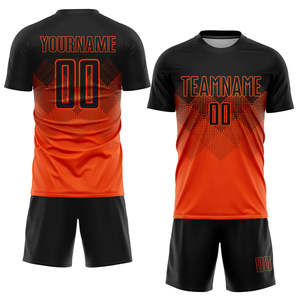 Custom Men's Soccer Jersey Black Orange Sublimated Moisture Wicking Crew Neck Short Sleeve <b>Athletic</b> Fit Team Name Print - Product Image 2