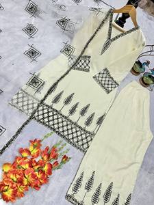 Traje pakistaní blanco bordado para mujer con dupatta – Conjunto de ropa étnica elegante - Product Image 5