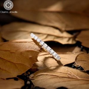 Charm_Jewells Moissanite <b>Eternity</b> Band <b>Ring</b> Round Brilliant Cut Pave Setting 925 <b>Silver</b> Women's Classic Engagement <b>Ring</b> - Product Image 4