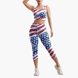 <b>Women</b> Seamless Yoga Set Printed High Waist <b>Leggings</b> and Sports Bra Two Piece Workout Gym Athletic Fitness Suit - Product Image 1