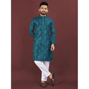 Suministro Directo de Fábrica, Venta Caliente, Colección Masculina de Estilo Tradicional, Kurta de Seda Banglory con Estampado y Pijama de Algodón - Product Image 1