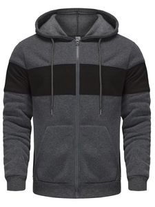 Sudadera con capucha para hombre, con cremallera y bloques de color, 100% algodón, tejido de punto, corte regular, informal, para invierno. - Product Image 2