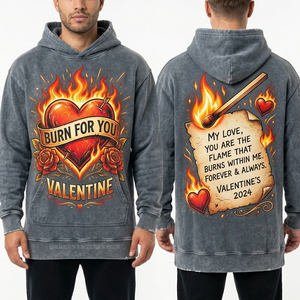Sweat-shirt surdimensionné personnalisé pour homme, couleur taupe, effet délavé vintage, avec imprimé graphique Cœur en flammes Saint-Valentin et motif défilement de lettres d'amour, style streetwear - Product Image 6