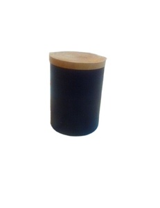 Taj International – Porte-bougie votif de luxe en métal noir avec couvercle en bois, noir mat, contenants vides faits à la main, résistants à la chaleur, pour Noël - Product Image 1