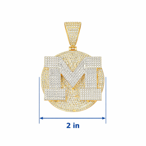 Pendentif personnalisé Tishya Diamond avec logo lettre, en argent sterling 925 et moissanite, disque rond de 2 pouces, style hip-hop pour soirée - Product Image 4