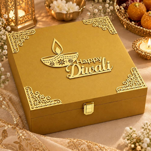 Boîte en métal à motif géométrique unique avec couvercle à pompon, forme rectangulaire, faite à la main, décoration de fête, panier cadeau Diwali - Product Image 4