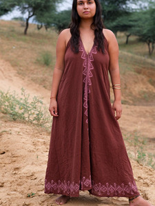 Vestido Maxi Bohemio de Algodón con Cuello Halter, Estampado a Mano, para Verano, Estilo Resort, Vestido Largo con Vuelo, Ecológico, Étnico - Product Image 3