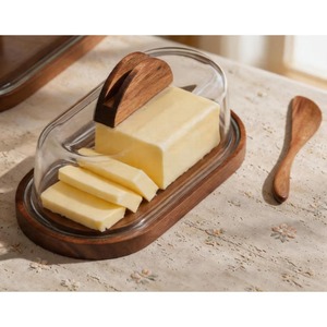 Premium Quality Wooden And Glass <b>Lid</b> Butter Dish Perfect For Display And Gifting <b>Decorative</b> Tableware Butter Keeper From India - Product Image 2