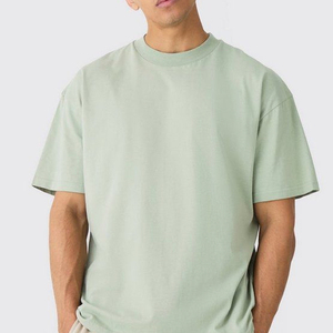 Camiseta de Algodón de Color Sólido para Hombre, Cuello Redondo, Manga Corta, Corte Holgado, Estilo Casual, Tejido de Punto Jersey, Ecológica, 300g, Diseño Liso Teñido - Product Image 1