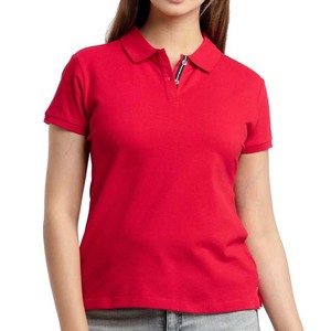 Polo Rojo Sólido para Mujer, Manga Corta, 100% Algodón Piqué, Estilo Casual - Product Image 1