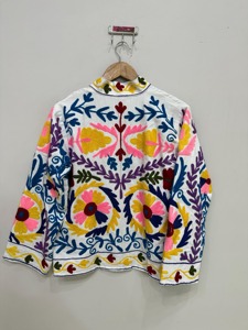 Veste en coton brodée de fleurs bohèmes, col mandarin, manches longues, vêtements d'extérieur décontractés pour adultes, vêtements de printemps - Product Image 2