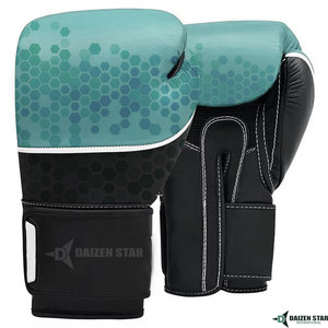 Gants de boxe bleus géométriques en PU avec fermeture à lacets au poignet, unisexes, pour l'entraînement de boxe - Product Image 2