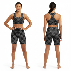Nouveau design 2026 – Short de sport compressif à carreaux pour femme, sans couture, extensible, pour l'entraînement et le fitness, effet push-up, personnalisable OEM/ODM avec logo - Product Image 3