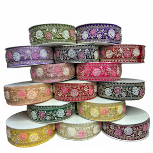 Multi Coloured Embroidered Lace Trim Ethnic Boho Ribbon Border Fabric Lace for Dress Saree Garment Decoration Accessories - Product Image 4