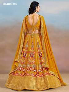 <b>Top</b> Quality Georgette with Floral Embroidery work & Panel Style & Semi-Stitched Sunlit Mustard Lehenga-Choli Set Indian Exporter - Product Image 4