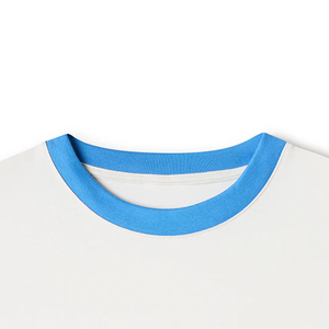 Men's <b>White</b> <b>T</b>-<b>Shirt</b> Short Sleeve O-Neck Regular Fit Contrast Blue Trim Casual Knitted Printed Design Eco-Friendly 100% Cotton - Product Image 4