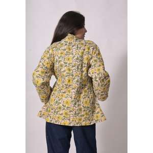 Chaqueta hecha a mano con estampado en bloque, chaleco tipo kimono de algodón para mujer, chaqueta corta estilo bata de baño - Product Image 5