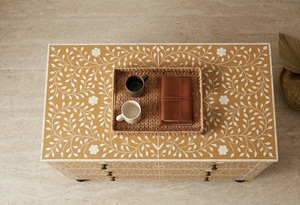 Modern Floral Mango Wood Solid Wood <b>Sideboard</b> Cabinet 3 Drawer Storage Dresser Floor Standing Organizer <b>for</b> Living Room <b>Kitchen</b> - Product Image 3