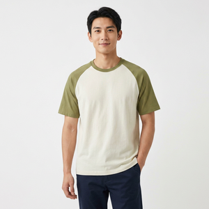 Men's <b>Raglan</b> <b>Sleeve</b> <b>T</b>-<b>Shirt</b> Solid Color Block O-Neck Casual Fit Knitted Fabric Contrast Trim Regular Length - Product Image 4