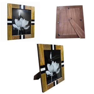 <b>Large</b> Picture <b>Frame</b> Tabletop Photo <b>Frames</b> Stripe Inlay Wood & Resin Design Natural Beige Portrait Decorative Home Décor <b>Frames</b> - Product Image 2