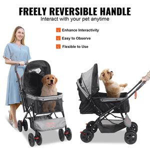 Passeggino per Animali Domestici a 4 Ruote con Freni Girevoli, Capacità di Carico 20 kg, Manubrio Reversibile, Vano Portaoggetti per Cuccioli e Trasportini - Product Image 5
