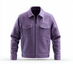 เสื้อแจ็คเก็ตหนัง PU สีม่วงคุณภาพสูงสำหรับผู้ชาย ปกคอพับ ปิดด้วยซิป สวมใส่สบายๆ ในฤดูใบไม้ร่วง - Product Image 1