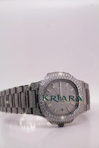 Premium Quality Stainless Steel Silver Luxury Analog <b>Watch</b> Glass Moissanite Diamond Inlay Mechanical Auto Movement Stylish - Product Image 3