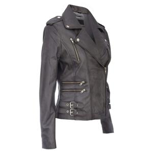 Veste moto en cuir PU pour femme, manches longues, col montant, fermeture éclair, couleur unie, pour l'automne - Product Image 2
