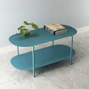 Juego de Mesa de Centro de Metal Moderno y Ecológico con Estante de Almacenamiento de Dos Niveles para Sala de Estar - Product Image 1